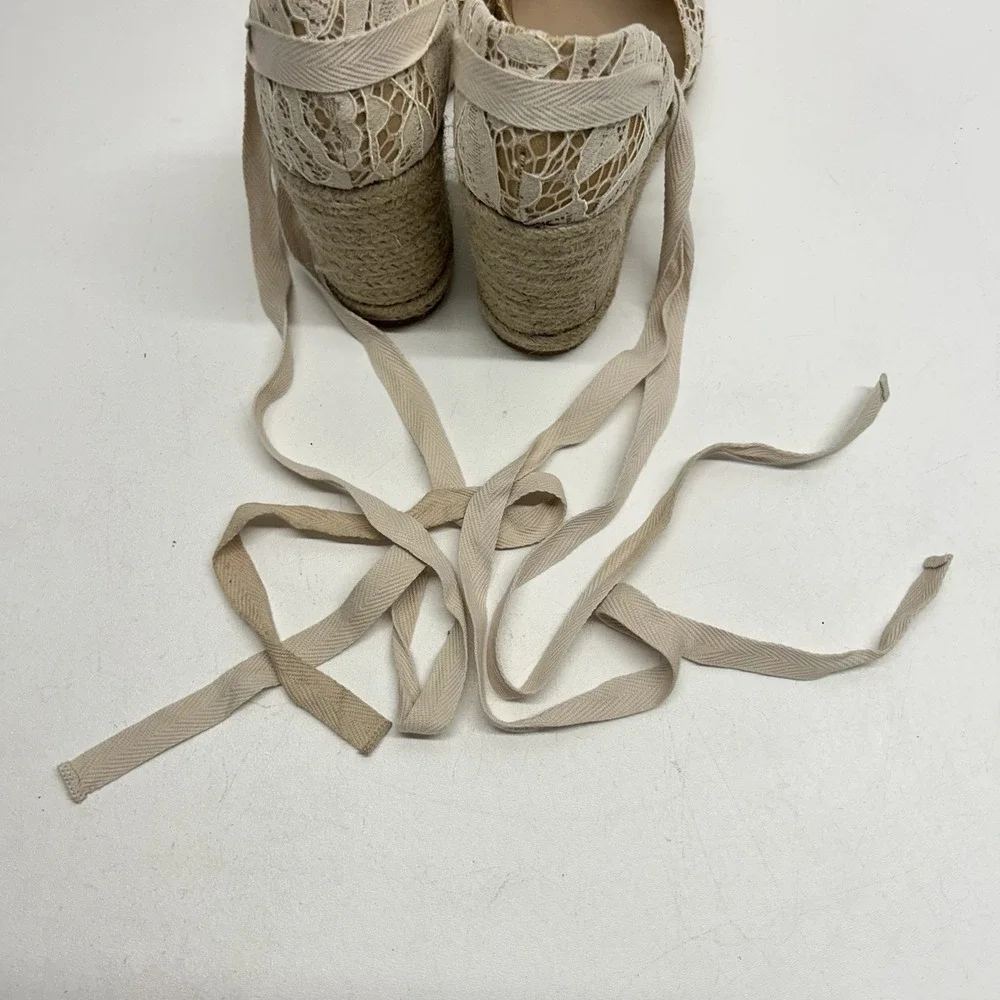 Reformation Camilla Lace Up Wedge Espadrille Cream‎ Lace Size 10.5 Boho Wedding